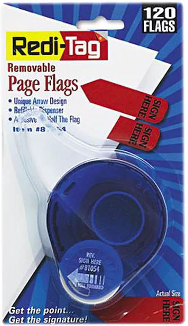 Main image of Redi-Tag 81054 Arrow Message Page Flags in Dispenser, "Sign Here", Red, 120/Dispenser