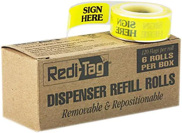 Main image of Redi-Tag 91001 Message Right Arrow Flag Refills, "Sign Here", Yellow, 6 Rolls of 120 Flags