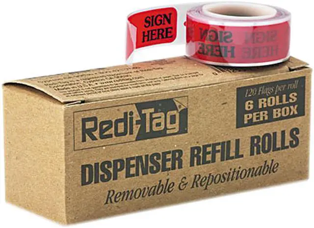 Main image of Redi-Tag 91002 Message Right Arrow Flag Refills, "Sign Here", Red, 6 Rolls of 120 Flags/Box