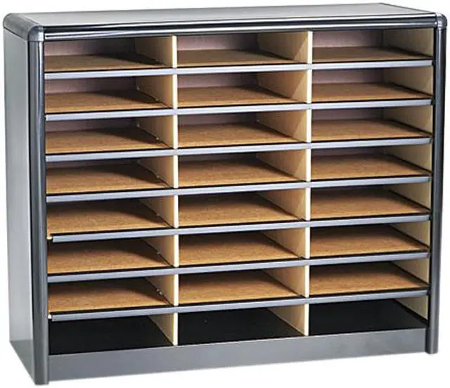 Main image of Safco 7111BL Steel/Fiberboard Literature Sorter, 24 Sections, 32 1/4 x 13 1/2 x 25 3/4, Black