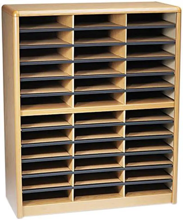 Main image of Safco 7121MO Steel/Fiberboard Literature Sorter, 36 Sections, 32 1/4 x 13 1/2 x 38, Oak