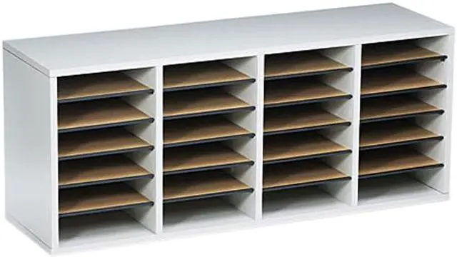 Main image of Safco 9423GR Wood/Laminate Literature Sorter, 24 Sections, 39 3/8 x 11 3/4 x 16 3/8, Gray