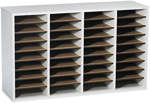 Main image of Safco 9424GR Wood/Laminate Literature Sorter, 36 Sections, 39 3/8 x 11 3/4 x 24, Gray