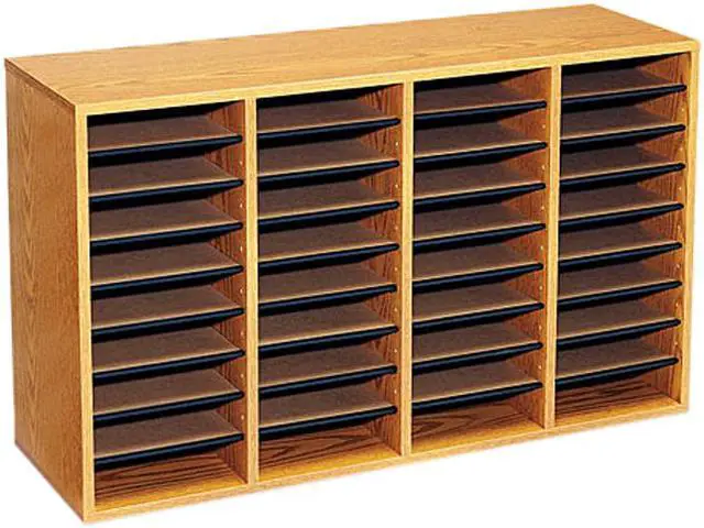 Main image of Safco 9424MO Wood/Laminate Literature Sorter, 36 Sections, 39 3/8 x 11 3/4 x 24, Medium Oak