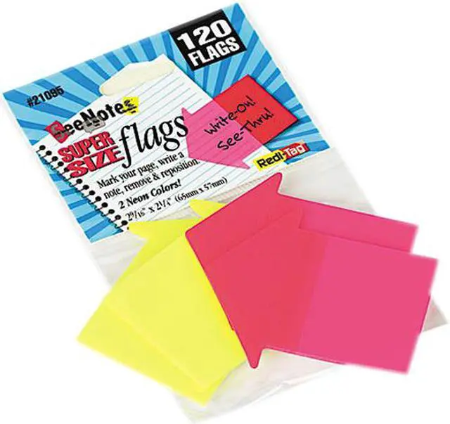 Main image of Redi-Tag 21095 SeeNotes Transparent Film Arrow Flags, Neon Pink/YW, 60 Flags/Pad, 2 Pads/Pack