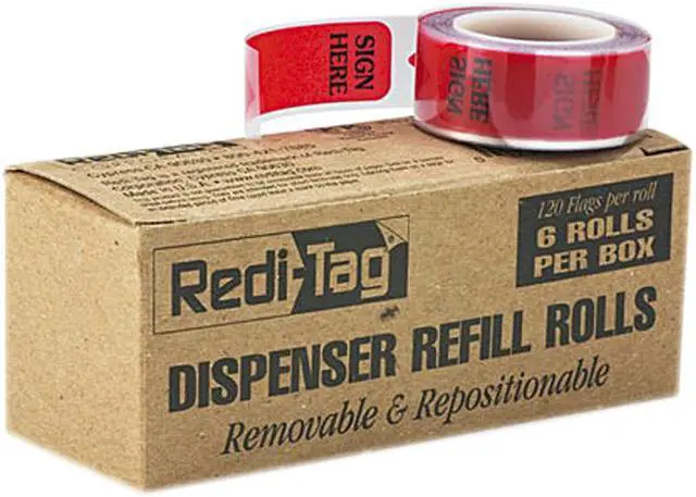 Main image of Redi-Tag 91012 Printed Message Arrow Flag Refills, "Sign Here", 6 Rolls of 120 Flags/Box