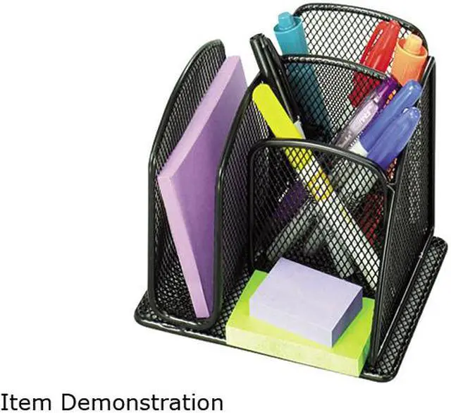 Main image of Safco Onyx Mini Organizer w/3 Compartments, Steel Mesh, Black, 5 x 6 x 5 1/2