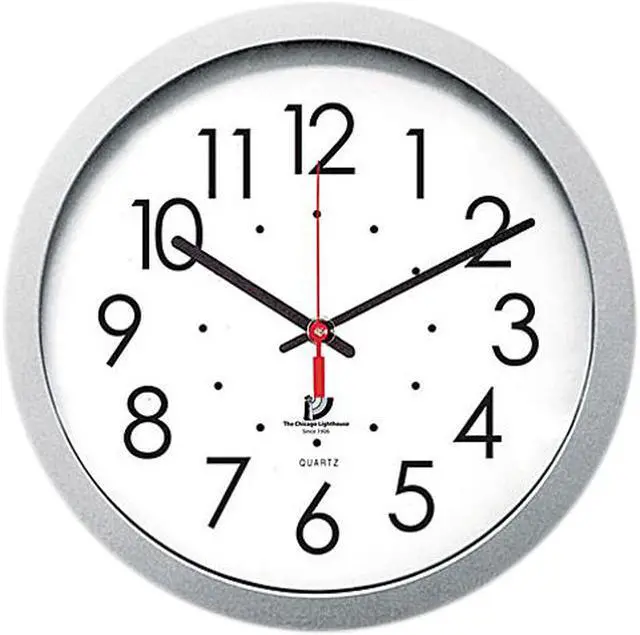 Main image of Chicago Lighthouse 67818003 Quartz Flat Rim Clock, 13-1/4in, Silver