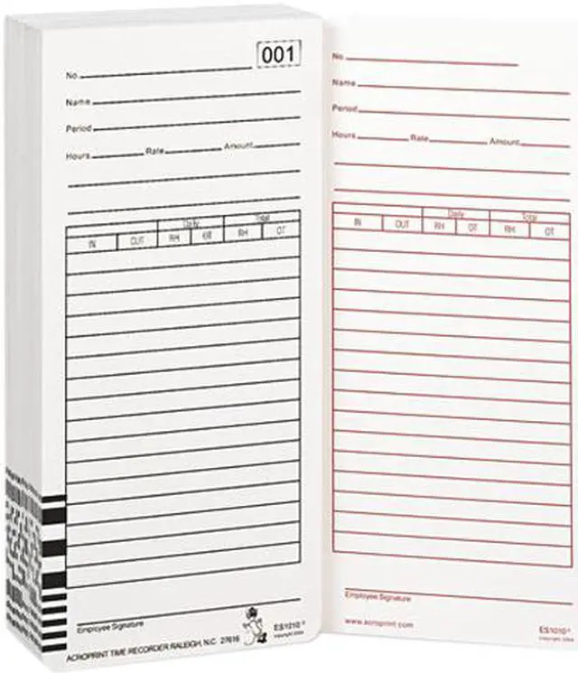 Main image of Acroprint Time Recorder 09-9111-000 Time Card for Es1000 Electronic Totalizing Payroll Recorder, 100/Pack