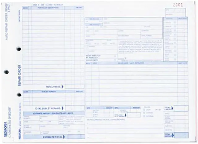 Main image of Rediform 4P489 Speediset Four-Part Auto Repair Form, 11 x 8 1/2, Four-Part Carbonless, 50 Forms