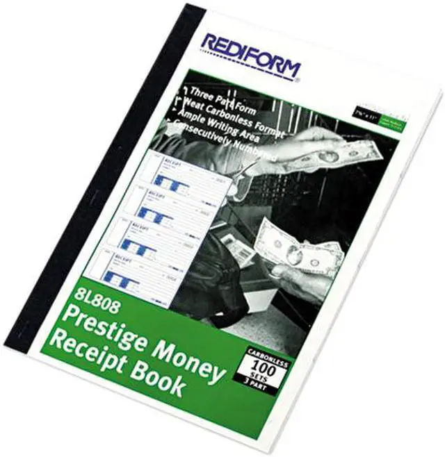 Main image of Rediform 8L808 Money Receipt Book, 7 x 2-3/4, Carbonless Triplicate, 100 Sets/Book