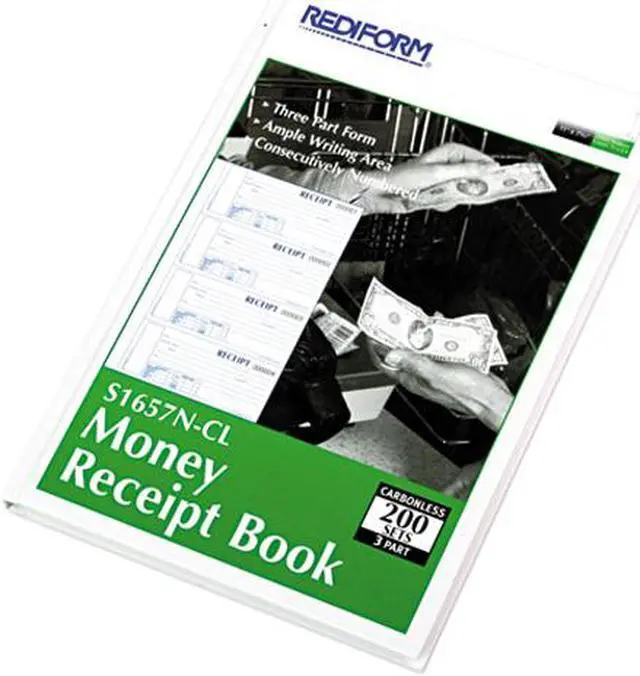 Main image of Rediform S1657NCL Hardcover Numbered Money Receipt Book, 6 7/8 x 2 3/4, Three-Part, 200 Forms