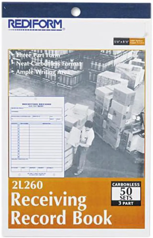 Main image of Rediform 2L260 Receiving Record Book, 5 9/16 x 7 15/16, Three-Part Carbonless, 50 Sets / book