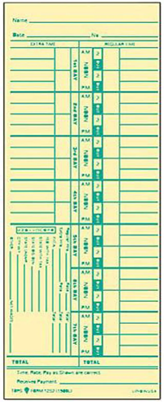 Main image of Tops 1252 Time Card for Acroprint and Lathem, Weekly, 3-1/2 x 9, 500/Box