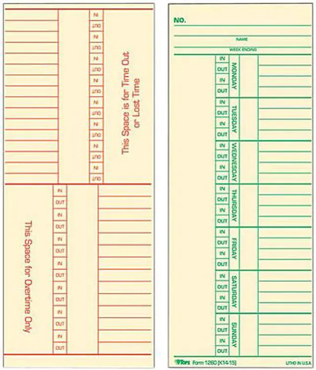 Main image of Tops 1260 Time Card for Cincinnati, Named Days, Two-Sided, 3-3/8 x 8-1/4, 500/Box