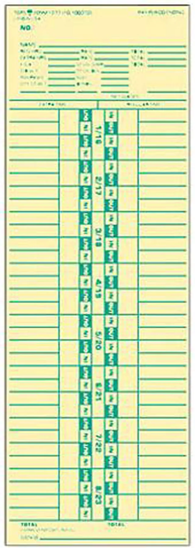 Tops 1277 Time Card for Simplex, Semi-Monthly, 3-1/2 x 10-1/2, 500/Box ...