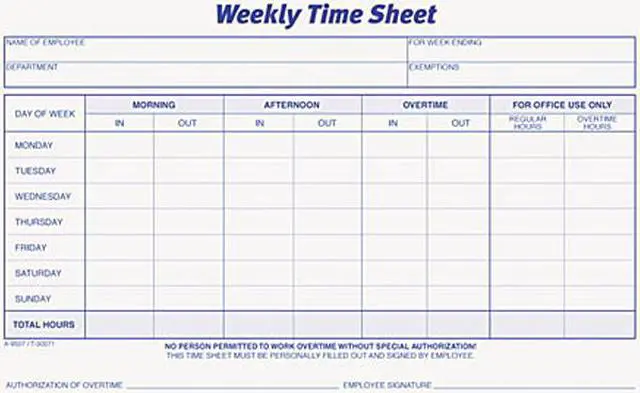 Main image of Tops 30071 Weekly Time Sheets, 5-1/2 x 8-1/2, 100/Pad, 2/Pack