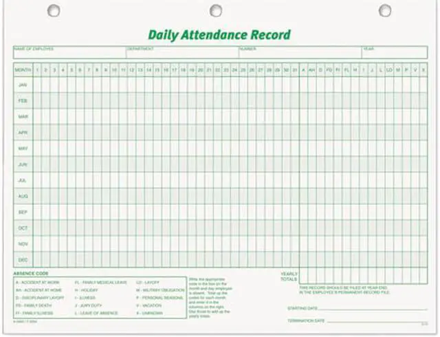Main image of Tops 3284 Daily Attendance Card, 8 1/2 x 11, 50 Forms
