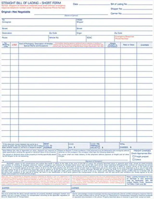 Main image of Tops 3847 Snap-Off Bill of Lading,16-Line, 8-1/2 x 11, Four-Part Carbonless, 50 Forms