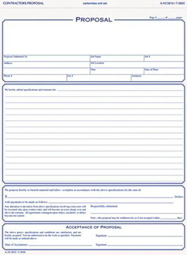 Main image of Tops 3850 Snap-Off Proposal Form, 8-1/2 x 11, Three-Part Carbonless, 50 Forms