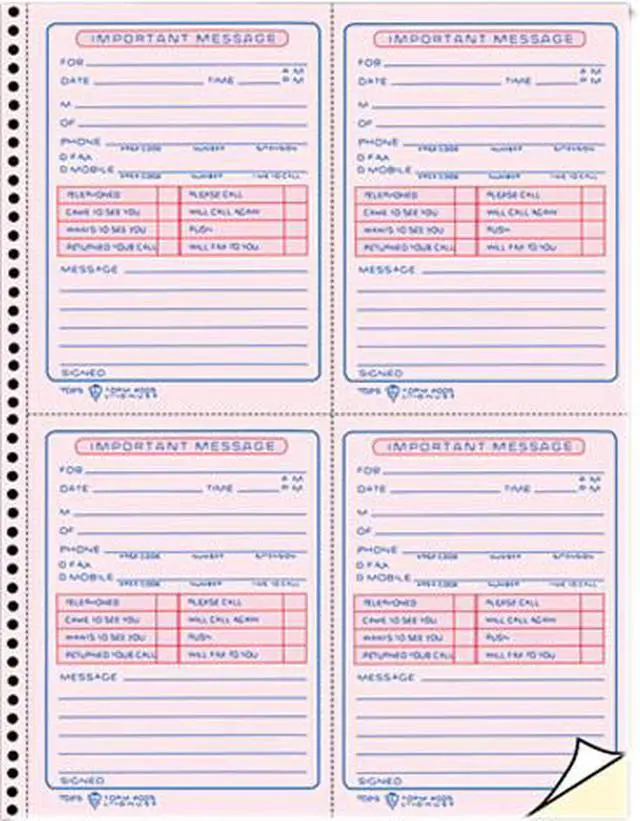 Main image of Tops 4009 Telephone Message Book, Fax/Mobile Section, 5-1/2 x 3-3/16, Two-Part, 400/Book
