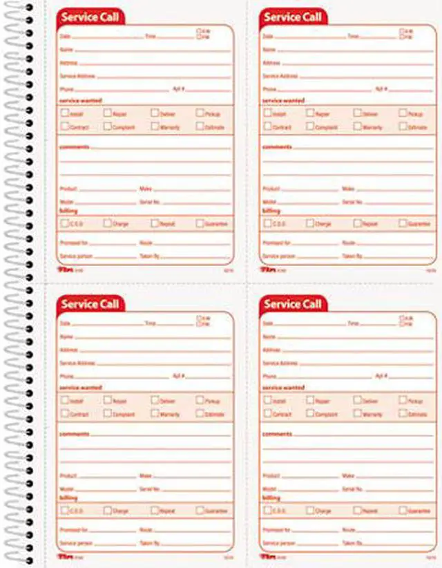 Main image of Tops 4100 Service Call Book, 2-Part Carbonless, 11" X 8-1/2", 4/PG, 200 ST/BK