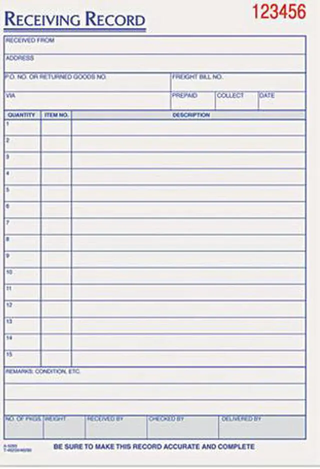 Main image of Tops 46260 Receiving Record Book, 5-1/2 x 7-7/8, Three-Part Carbonless, 50 Sets/Book