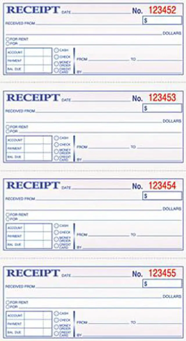 Main image of Tops 46806 Money and Rent Receipt Books, 7-1/4 x 2-3/4, Two-Part Carbonless, 200 Sets/Book
