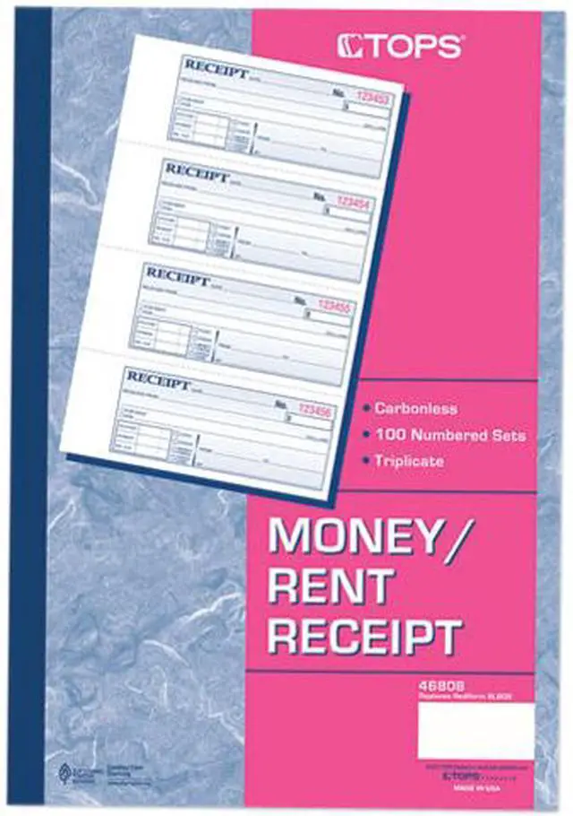 Main image of Tops 46808 Money/Rent Receipt Books, 7-1/4 x 2-3/4, Three-Part Carbonless, 100 Sets/Book