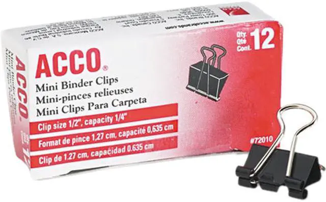 Main image of Acco 72010 Mini Binder Clips, Steel Wire, 1/4" Cap., 1/2"w, Black/Silver, Dozen