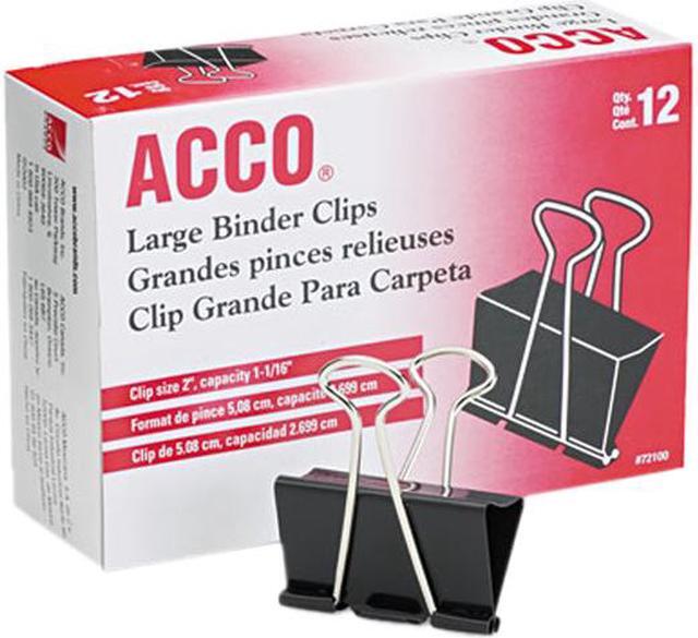 Main image of Acco 72100 Large Binder Clips, Steel Wire, 5/16" Capacity, 2"w, Black/Silver, Dozen