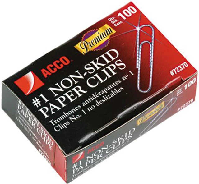 Acco 72370 Nonskid Premium Paper Clips, Wire, No. 1, Silver, 100/Box ...