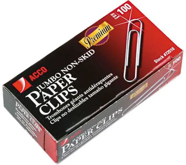Main image of Acco 72510 Nonskid Premium Paper Clips, Wire, Jumbo, Silver, 100/Box, 10 Boxes/Pack