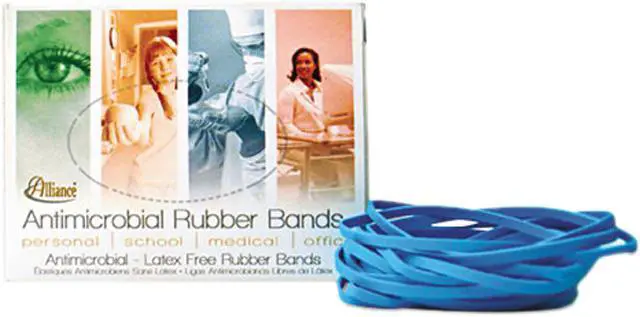 Main image of Alliance 42549 Antimicrobial Rubber Bands, Size 54 (Blue), Sizes 19/33/64 (Mixed), 1/4lb Box