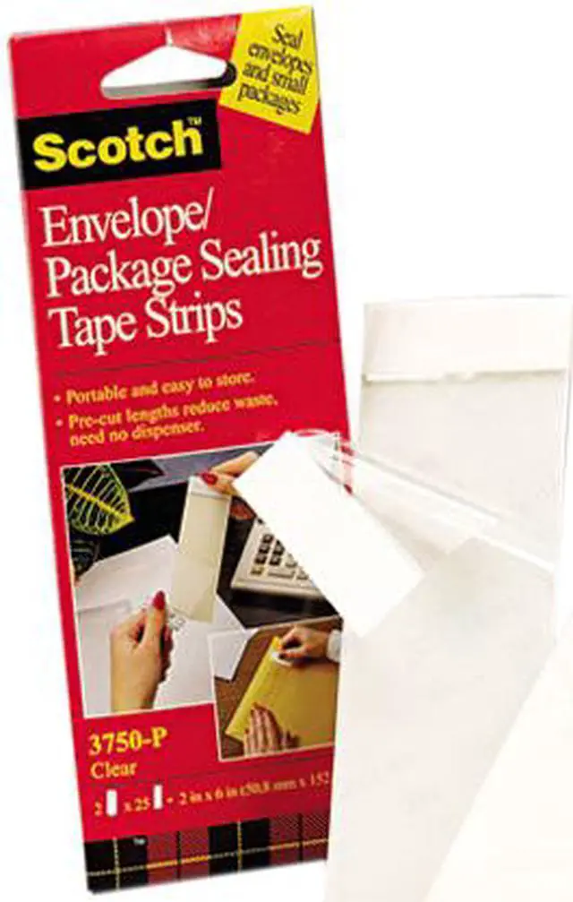 Main image of Scotch MMM3750P2CR Envelope/Package Sealing Tape Strips, 2" x 6", Clear, 50/Pack