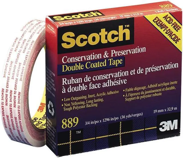 Main image of Scotch 889 Acid-Free Preservation Tape, Double Coated, 3/4" x 36 yards, 3" Core