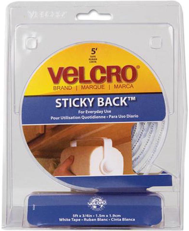 VELCRO® Brand Sticky Back Tape, 5 ft x 3/4 in, White