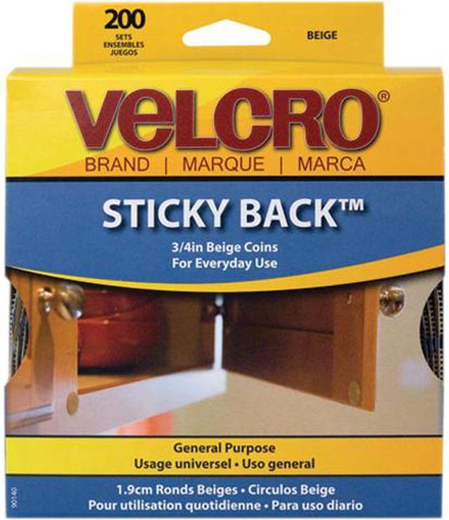 Velcro Sticky-Back Hook & Loop Dot Fasteners, Dispenser, 3/4, Beige, 200/Roll