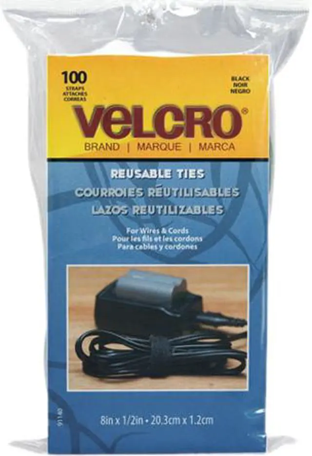 Main image of Velcro 91140 Reusable Self-Gripping Cable Ties, 1/2 x Eight Inches, Black, 100 Ties/Pack