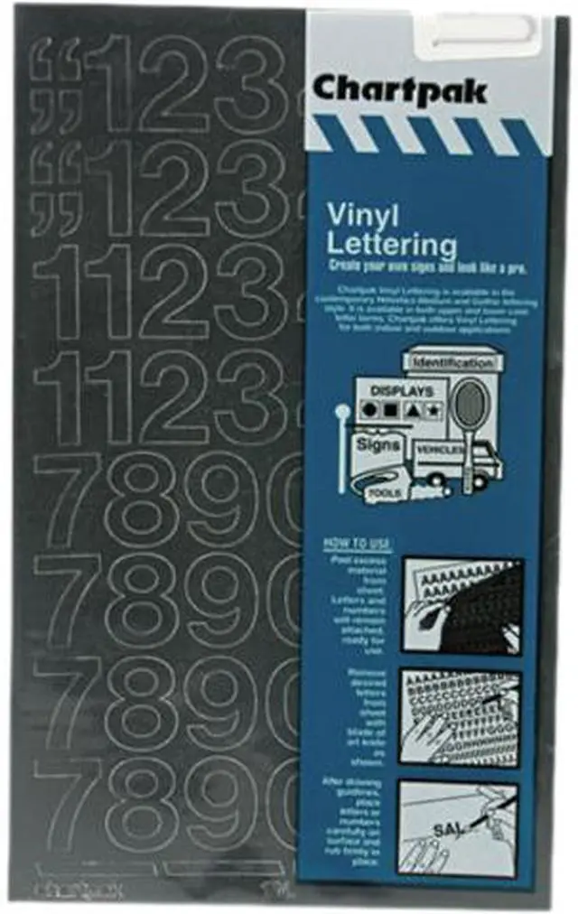 Main image of Chartpak 01130 Press-On Vinyl Numbers, Self Adhesive, Black, 1"h, 44/Pack