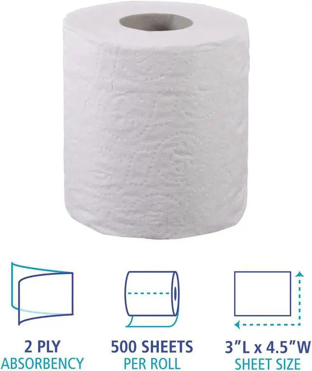 Alt view image 2 of 3 - Boardwalk 2-Ply Toilet Tissue, Septic Safe, White, 125 ft Roll Length, 500 Sheets/Roll, 96 Rolls/Carton BWK6180