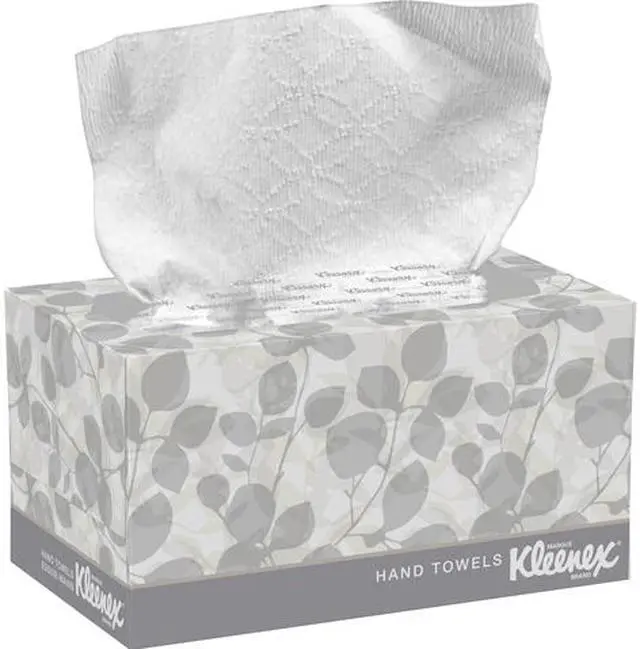 Main image of Kleenex Hand Towels with Premium Absorbency Pockets (01701), Hygienic Countertop Pop-Up Box, White, 120 Sheets / Carton, 18 Cartons / Case