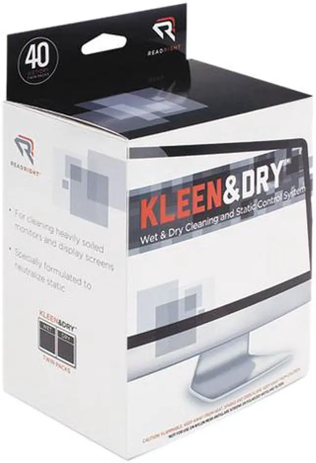 Main image of Read Right RR1305 Kleen & Dry Screen Cleaner Wet Wipes, Cloth, 5 x 5, 40 per Box