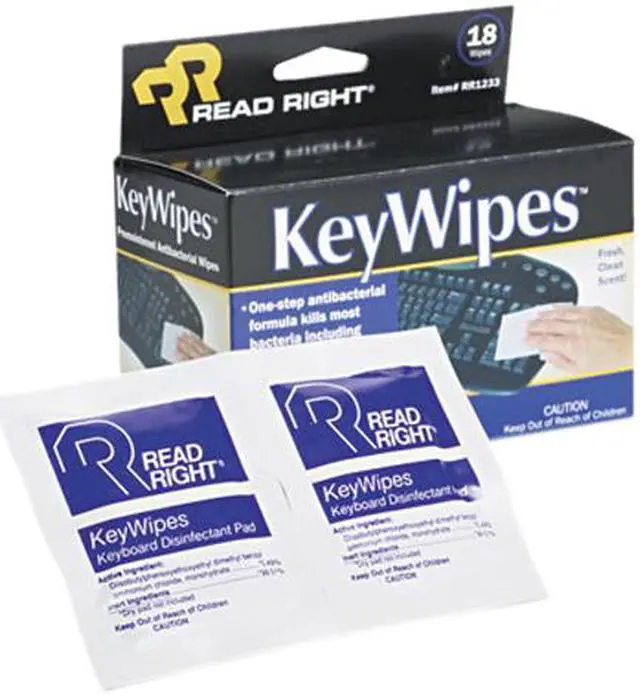 Main image of Read Right RR1233 KeyWipes Keyboard & Hand Cleaner Wet Wipes, 5 x 6 7/8, 18/Box