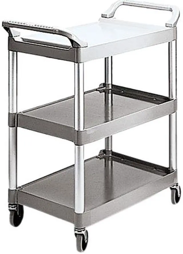 Main image of Rubbermaid Commercial 342488PM Economy Plastic Cart, 3-Shelf, 18-5/8w x 33-5/8d x 37-3/4h, Platinum