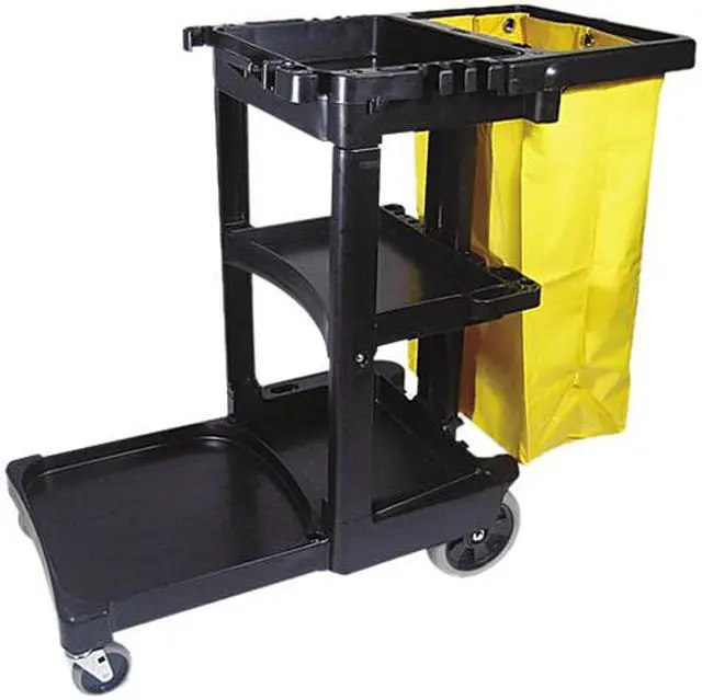 Main image of Rubbermaid Commercial 617388BK Multi-Shelf Cleaning Cart, 3-Shelf, 20w x 45d x 38-1/4h, Gray