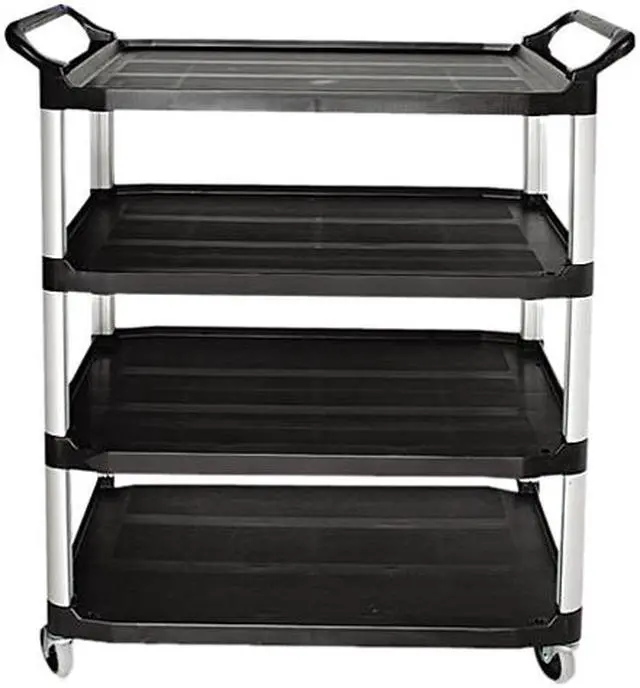 Main image of Rubbermaid Commercial 409600BLA Open Sided Utility Cart, 4-Shelf, 40-5/8w x 20d x 51h, Black
