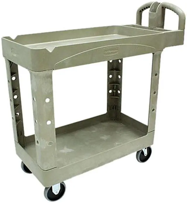 Main image of Rubbermaid Commercial 450088BG Heavy-Duty Utility Cart, 2-Shelf, 17-7/8w x 39-1/4d x 33-1/4h, Beige