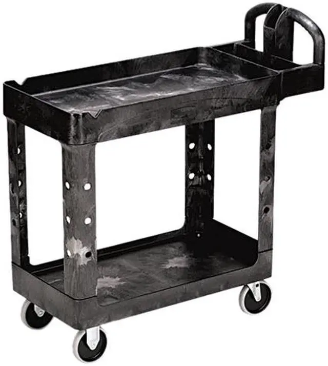 Main image of Rubbermaid 450088BK Heavy-Duty Utility Cart, Two-Shelf, 17-1/8w x 38-1/2d x 38-7/8h, Black