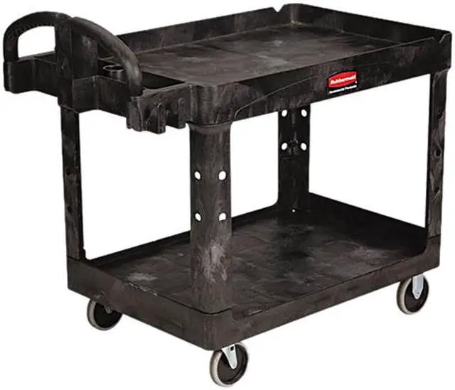 Main image of Rubbermaid 452088BK Heavy-Duty Utility Cart, Two-Shelf, 25-1/4w x 44d x 39h, Black